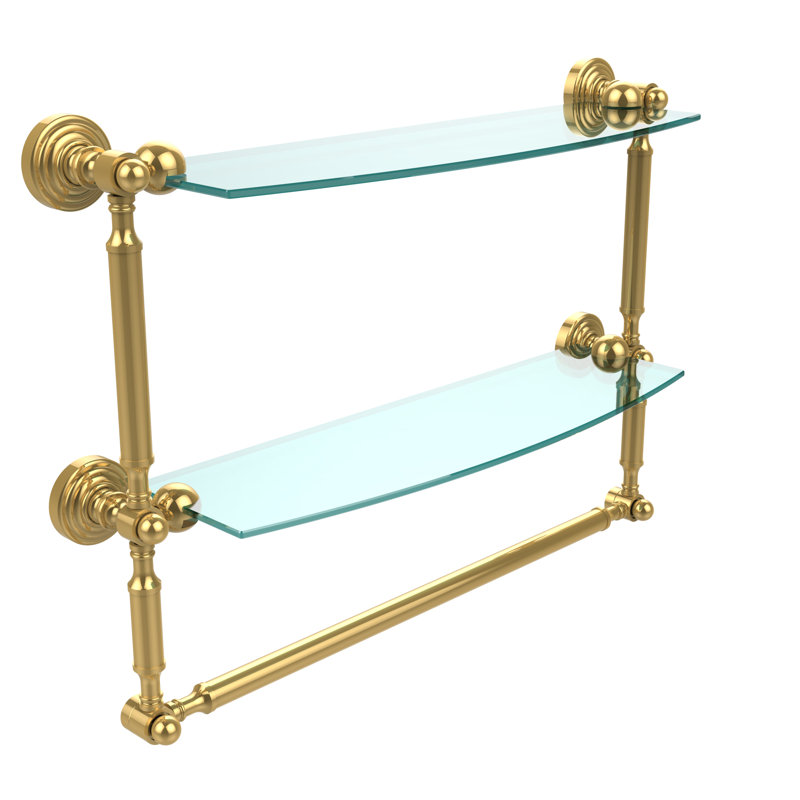 Retro Wave 2 Piece Tiered Shelf with Towel Bar, 18", Polished Brass