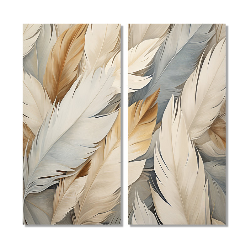 Feathery Plumes II - Large Feathers Wall Decor, 32" H x 32" W, Wrapped Canvas, Does Not Apply
