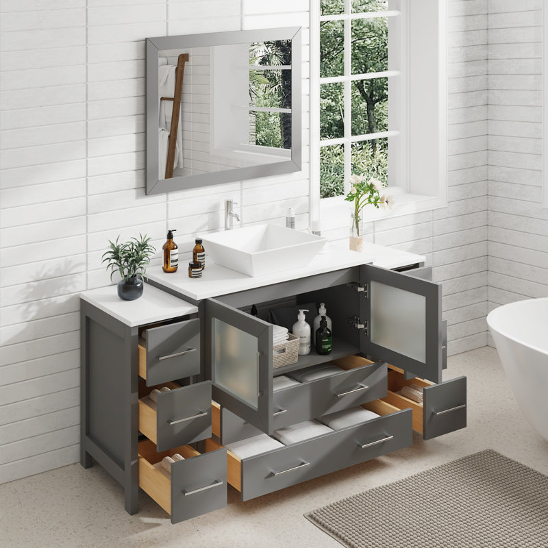  60" Single Bathroom Vanity Set with Mirror, Gray