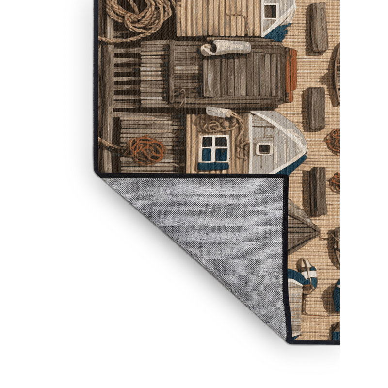 Washable Harbor Scene Coastal Area Rug, Rectangle 7' x 10'