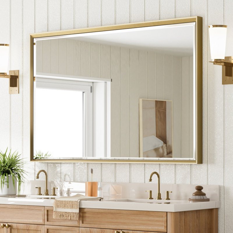 Miroir de salle de bain mural Lohoski, Or, 36 po x 48 po