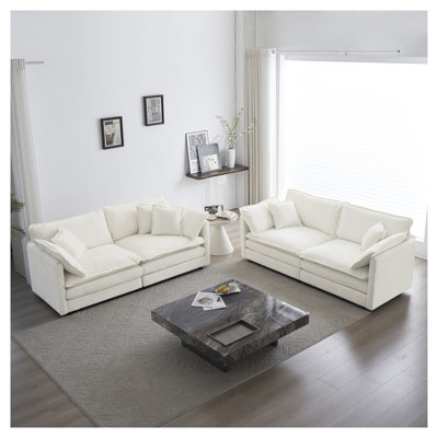 2-Piece White Chenille Living Room Sofa Set, Modular 2+2 Seat Upholstered Couch Set for Home Lounge