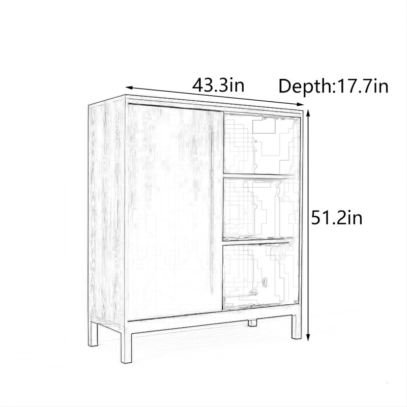 Wabi-Sabi Style Solid Wood Entryway Cabinet, 51.2" H x 43.3" W x 17.7" D