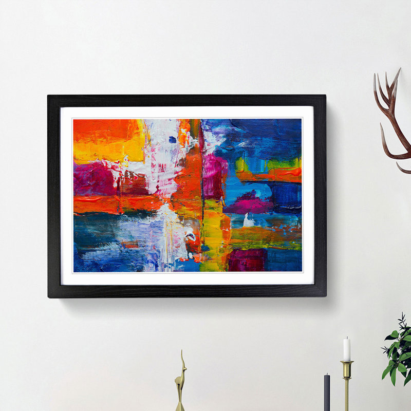 Abstract Art Painting Vol.443 by S.Johnson - Framed Print, 48cm H x 65cm W x 2cm D, Black Framed