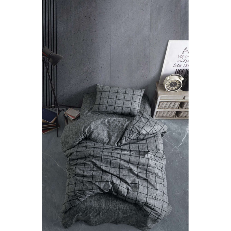 100% Cotton Ranforce Single Quilt Cover Set, Black | Includes 63 x 87 Duvet Cover with Button Closure, 39 x 79 Fitted Sheet with 11.8 Deep Pocket, & 19.7 x 27.6 Pillowcase | Machine Washable, Soft & Durable