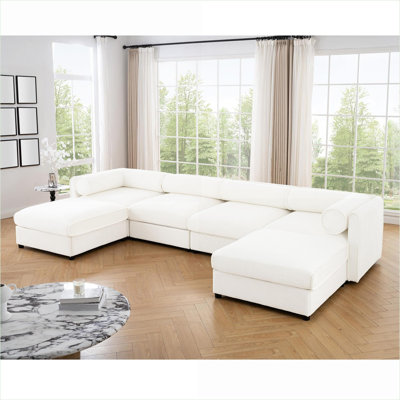 Canapés modulaires | Très grand canapé modulaire en forme de U avec rangement, siège profond pour le salon | Chenille | Blanc
