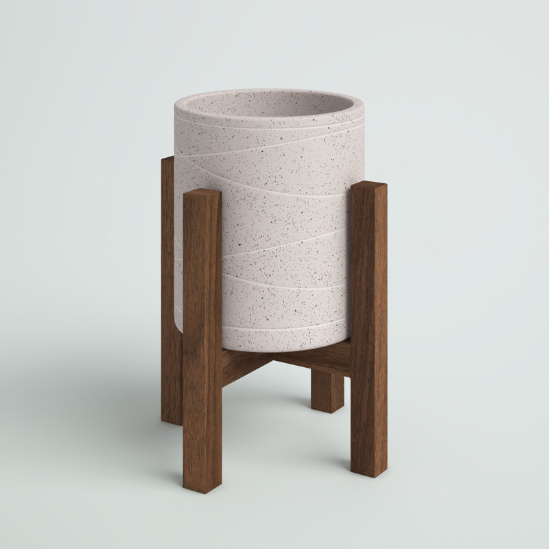 Jamillah Ceramic Pot Planter, Ivory/Walnut