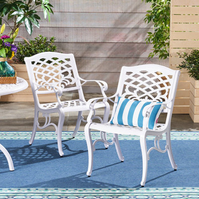 Chaise avec accoudoirs avec accoudoirs traditionnels en aluminium coulé et à volutes, couleur blanche, l 26,07, P 21,85, H 34,13, avec accoudoirs