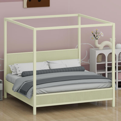 Heavy-Duty Wooden Four-Poster Bed with Integrated Support Slats