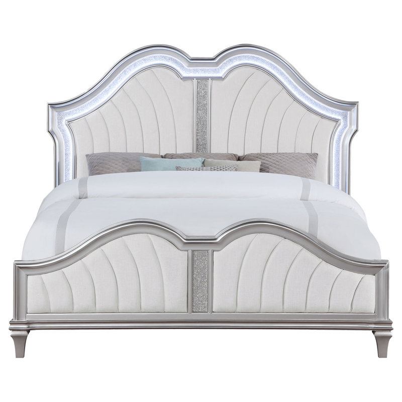 Keymari Wood California King LED Panel Bed Silver Oak, California King