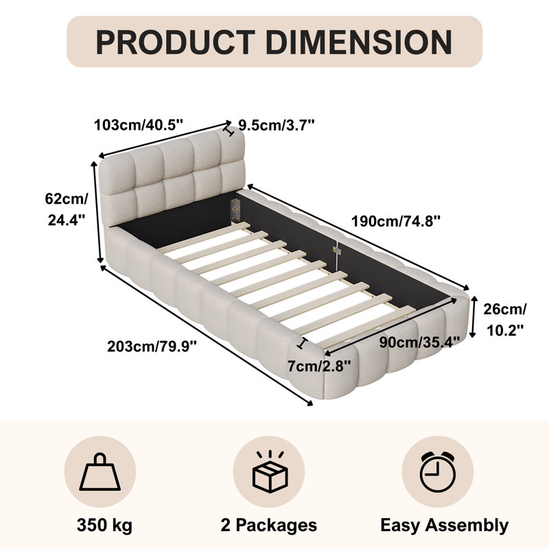 Bed, Single (3'), Beige