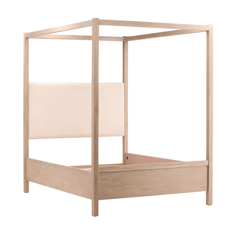 Emmalyn Solid Pine Wood Panel Bed, Everest Cream, Eastern King, Queen, Light Brown