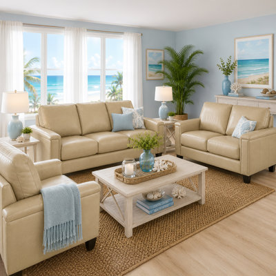Deboer 3 Piece Genuine Leather Living Room Set