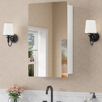 Armoire à pharmacie sans cadre avec miroir, 38 cm L x 66 cm H, porte miroir 37 cm L x 66 cm H, étagères en verre trempé réglables, porte réversible, blanc