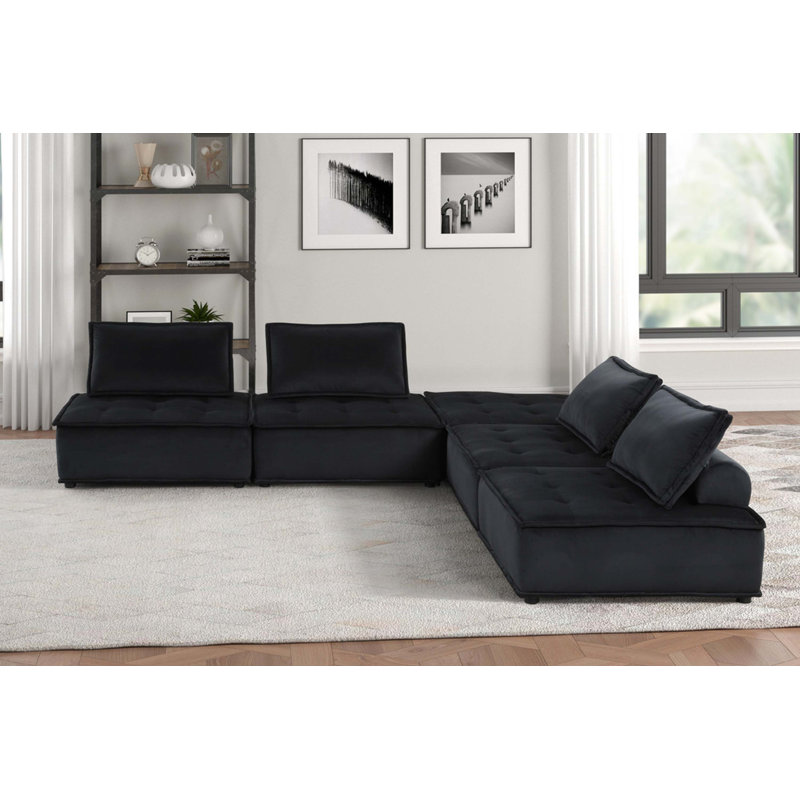 Modular Velvet Sectional Sofa with Tufted Seating