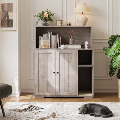 Extra Large Cat Litter Box Enclosure with Scratch Pad, Large Automatic Litter Box Furniture, Dog-Proof Litter Cabinet with Outlet, Space for Cat Stuffs