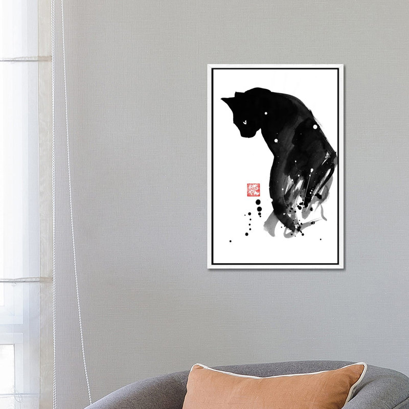 Chat A Tache by Péchane - Print on Canvas, 66.04 cm H x 45.72 cm W, White Framed