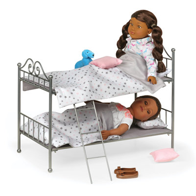 Scrollwork Metal Doll Bunk Bed with Ladder and Bedding