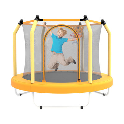 55'' Mini Trampoline for Kids, Toddler Trampoline with Enclosure Net,Anti-Slip Foot Pads