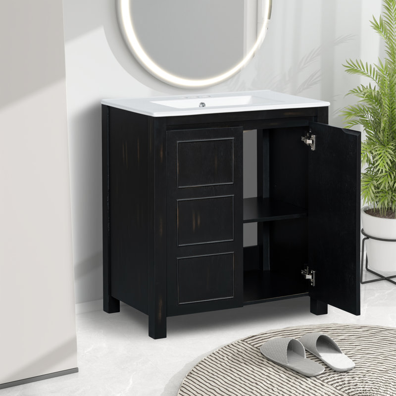  Meuble-lavabo simple avec comptoir en céramique, Noir
