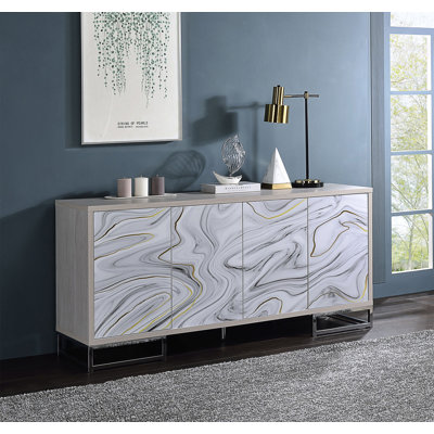 Panos White Marble Paint & Chrome Finish Console Cabinet, Perfect For Modern Elegance And Efficient Storage.
