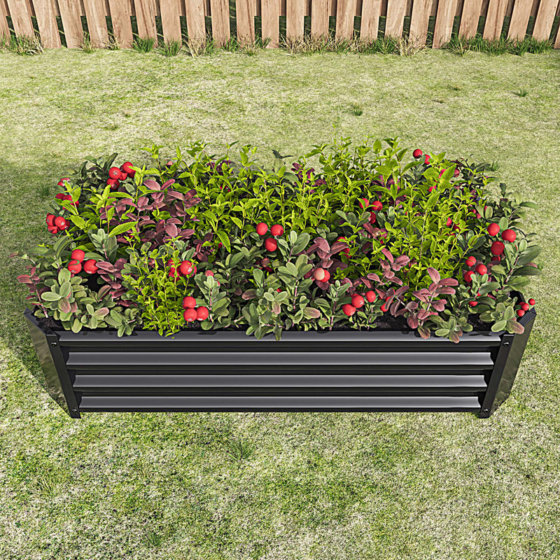 Metal Raised Garden Bed, Rectangle Raised Planter 4×2×1ft  for Flowers Plants, Vegetables Herb, Black