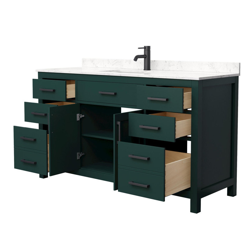 Beckett 60" Single Bathroom Vanity Set, Green, Matte Black, Carrara Cultured Marble
