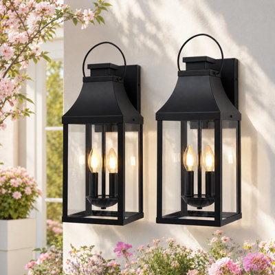2‑Pack 20" Black Outdoor Wall Lights With Clear Tempered Glass, 2‑Light Wall Sconce for Porch, Garden and Patio