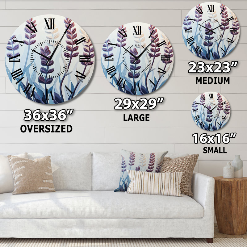 Horloge murale ronde en métal à motif floral « Lavande de Provence », Médium