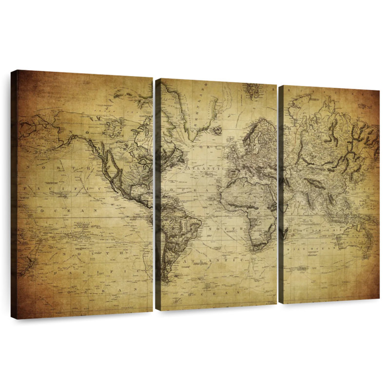 Carte du monde Aliaz sépia, H 20 po x l 33 po