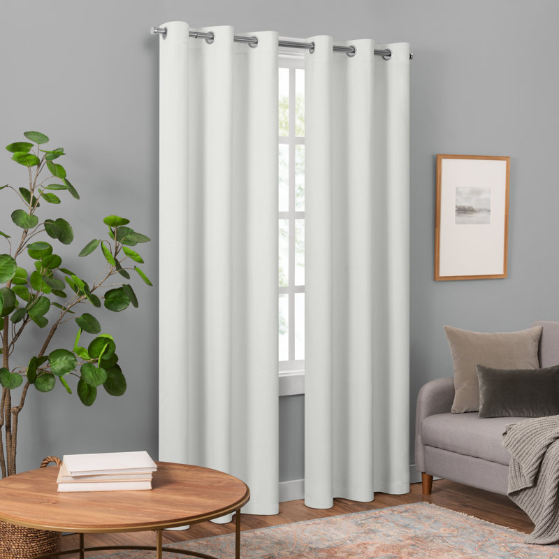 Eclipse Blackout Curtains, Pembroke Faux Linen Grommet Window Curtains, 54 in long x 42 in wide, Thermal Insulated and Noise Reducing Curtains for Living Room, Bedroom or Media Room, 2 Curtain Panels, White