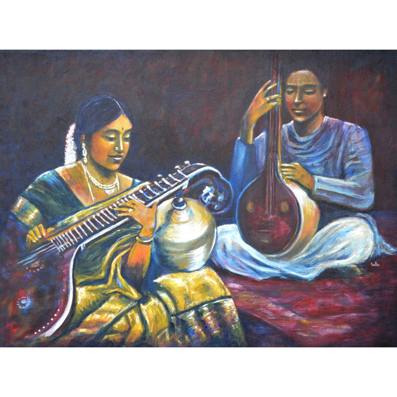 Musiciens jouant du Veena et du Tamboora | Acrylique sur toile | Par Usha Shantharam