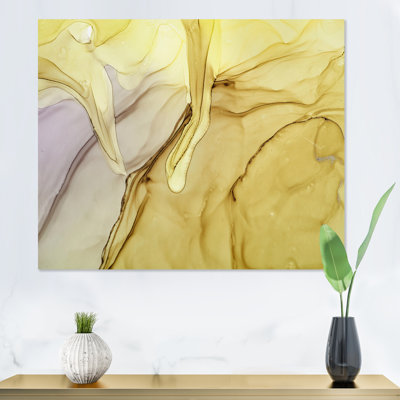 Jaune et vert, encre liquide - peinture sur toile
