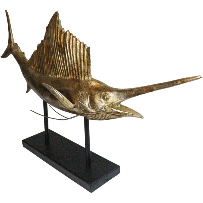 Grande sculpture de marlin en forme de feuille de mer avec mât de mer