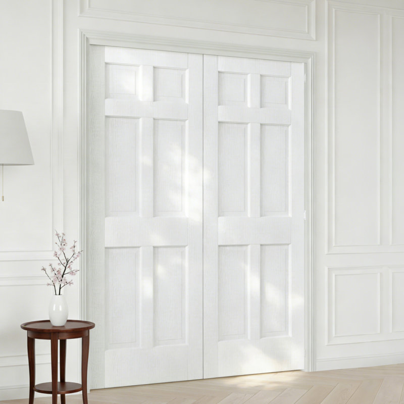 Porte intérieure avec cadre assorti - Porte intérieure française classique à 6 panneaux creux blanc, 48 po x 80 po