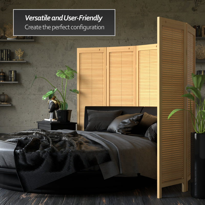 6 Ft. Tall Adjustable Shutter Room Divider White 3 Panel, 4, Natural