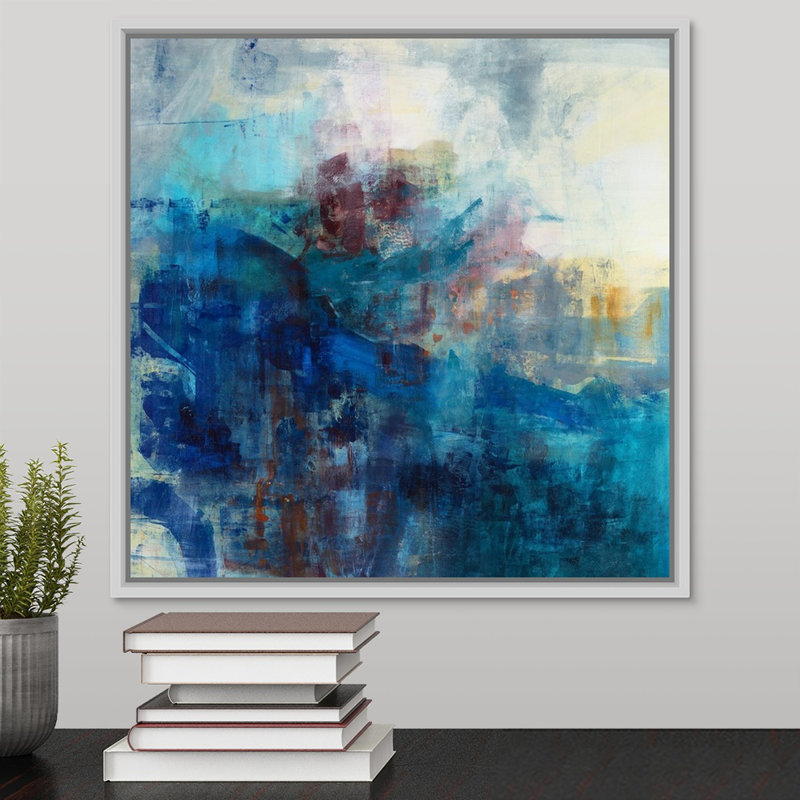 « ocean linen », peinture sur toile, Cadre flottant blanc, H 17,7 po x l 17,7 po x P 1,75 po