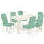 L'ensemble de table de salle à manger 5 pièces comprend une table de cuisine rectangulaire avec une rallonge papillon et 4 chaises rembourrées en similicuir pour étang, blanc lin-945850518-945850517-1012563590
