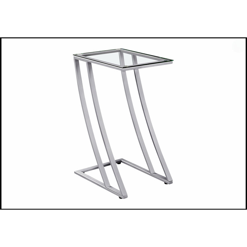 Modern C-Shaped Accent Table With Clear Tempered Glass Top, Perfect For Living Room And Bedroom, Silver