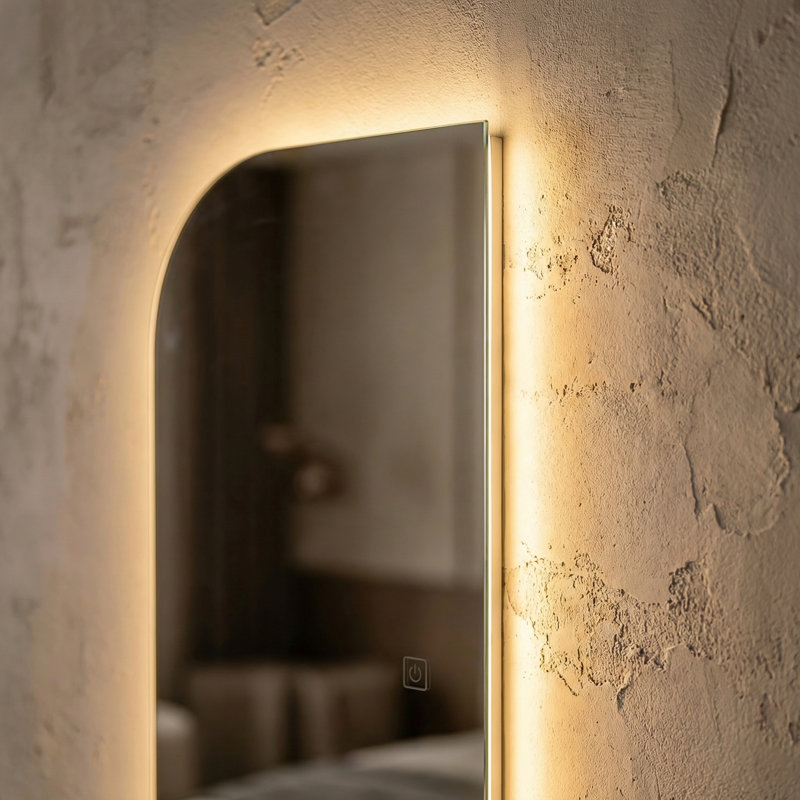 Miroir asymétrique rétroéclairé par DEL 65 po x 21 po, fixation murale, intensité variable, pleine longueur, verre argenté HD incassable de 5 mm, certifié UL IP44 (étanche à l'eau).