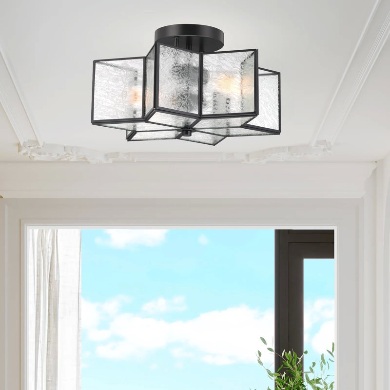 Aneres 2 - Light 41cm Unique/Statement Star Semi Flush Mount Light, Black