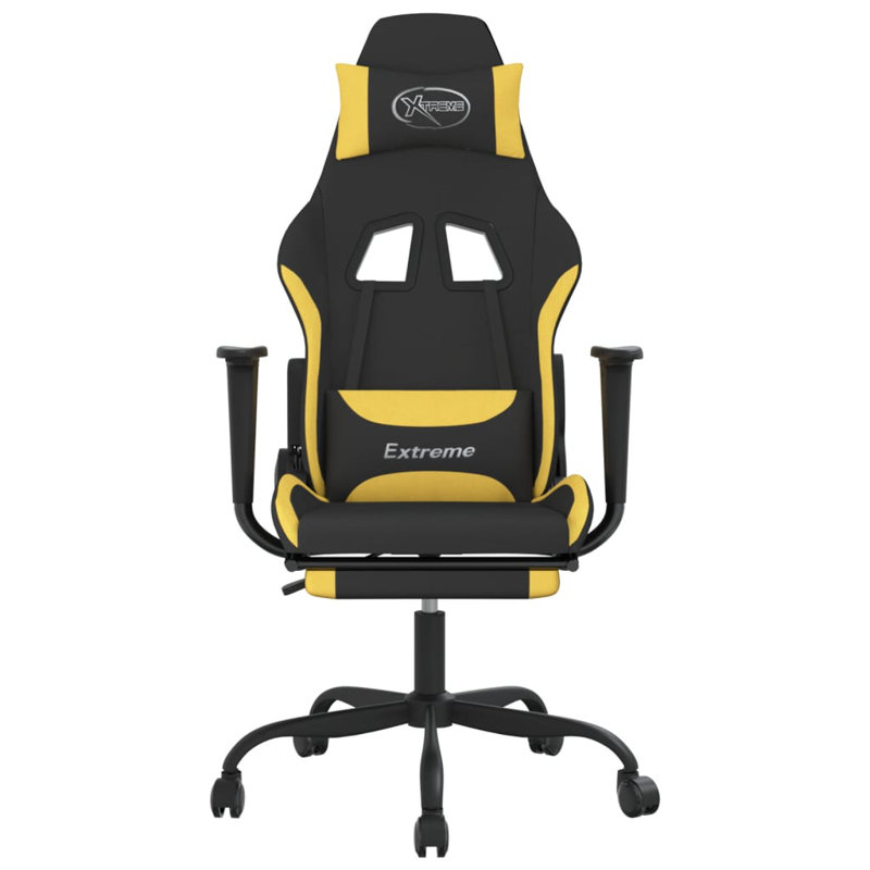 Massage Gaming Chair with Footrest Fabric, Light Yellow