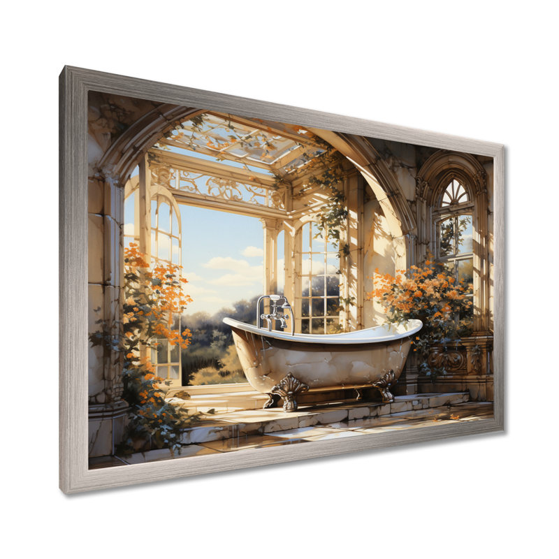 Salle de bain Golden Luxe I - Art mural de salle de bain, H 30 po x l 40 po x P 1,5 po, Cadre simple argenté