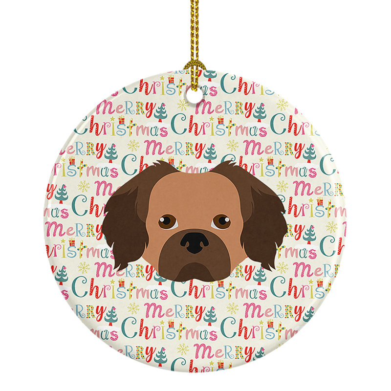 Ornement suspendu épagneul tibétain «Merry Christmas»