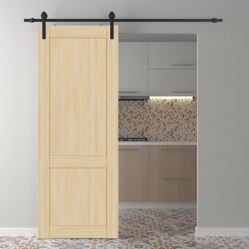 2 Panel Shaker 30 X 96 Gray Oak Paneled Composite Sliding Barn Door With Hardware Kit, 29.75" x 83.23", Loire Ash