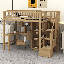 Lit mezzanine simple en bois: bureau intégré, DEL, tablettes de rangement, armoires et escalier-1623757530