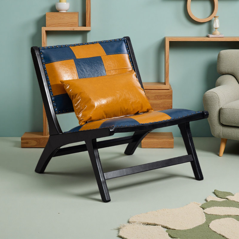 Modern Boho Accent Chairs For Living Room,Mid Century Lounge Chair,Side Chair Indoor, Blue/Yellow