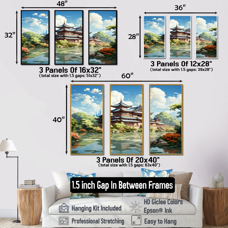 «Tranquil Japanese Landscape - China», art mural, Cadre flottant noir, H 28 po x l 36 po