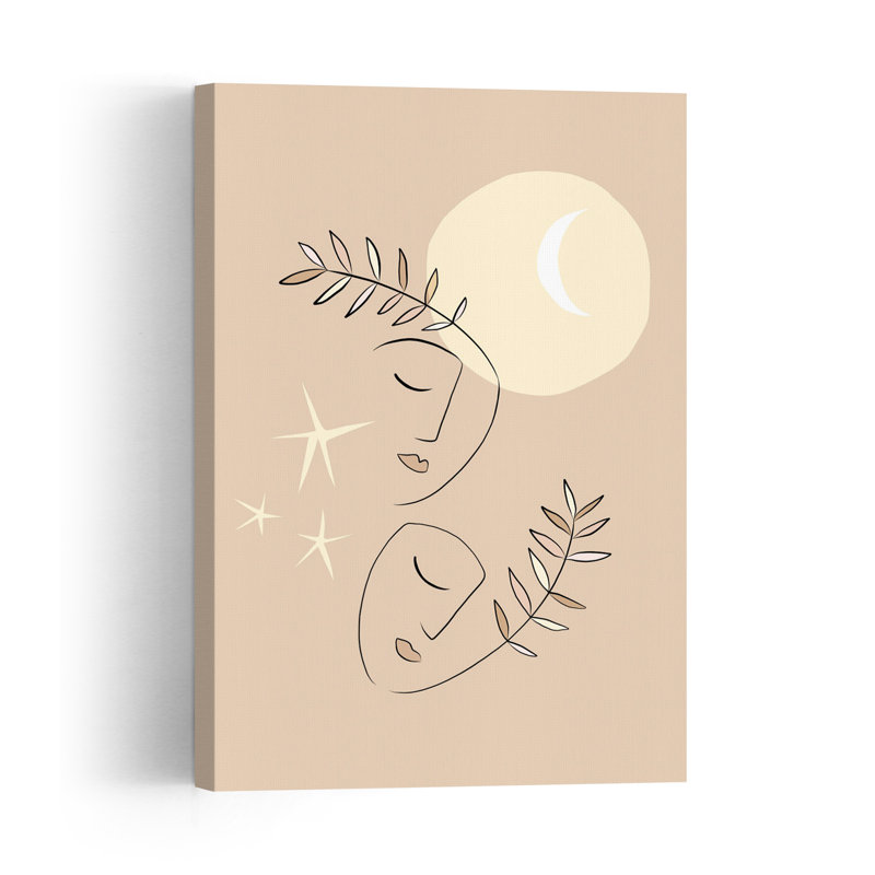 Serene Faces Celestial Moon Abstract Minimalist Modern Landscape Nature Wall Art Print 1 Piece Wrapped Canvas Wall Art