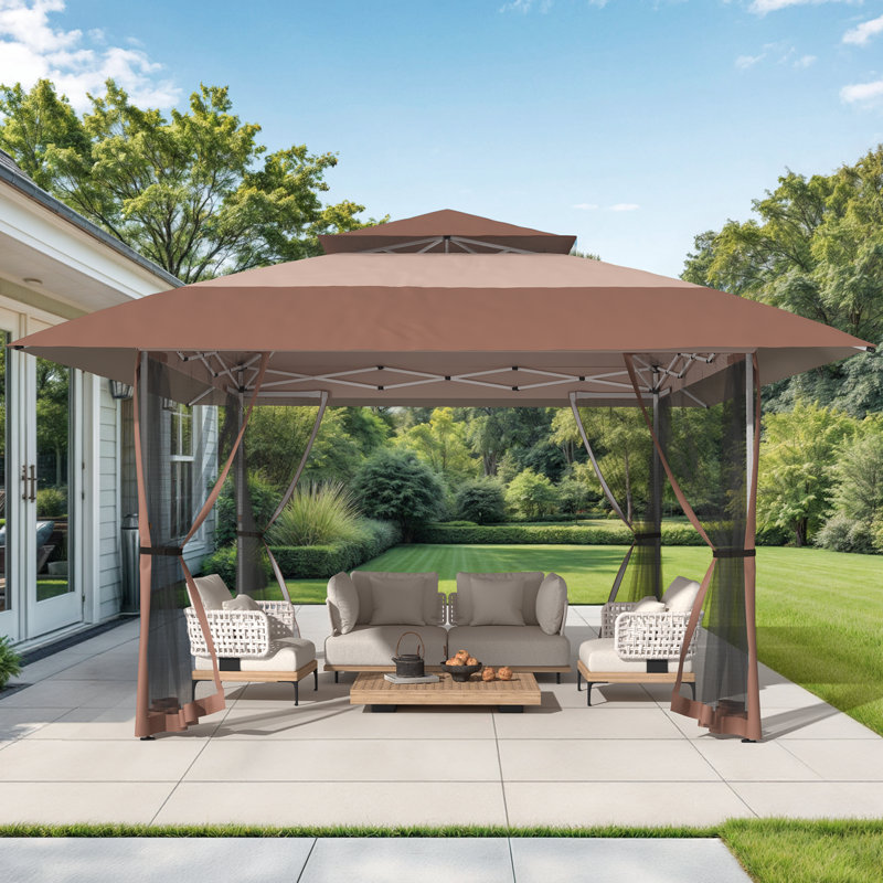 Vita 11 Ft. W x 11 Ft. D Pop-up Gazebo Outdoor Canopy Shelter with Mesh Netting, Brown